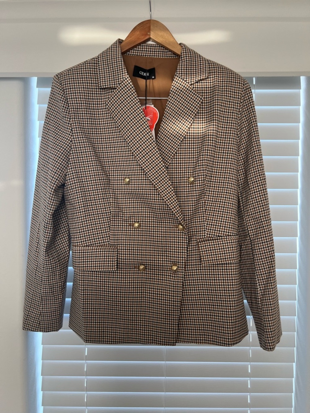 Cider Checked Double-Breasted Blazer in Tan & Black - Picture 3 of 6